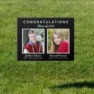 Double Graduation Two Graduates Black and White Sign