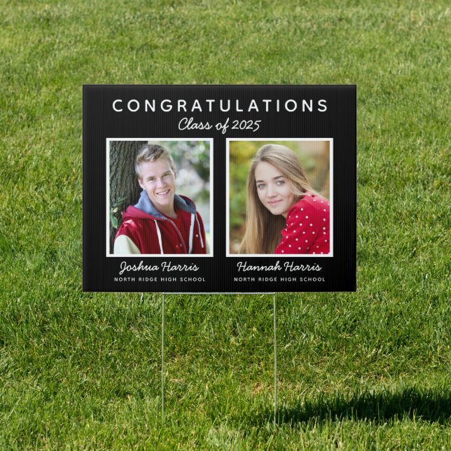 Double Graduation Two Graduates Black and White Sign (Insitu)