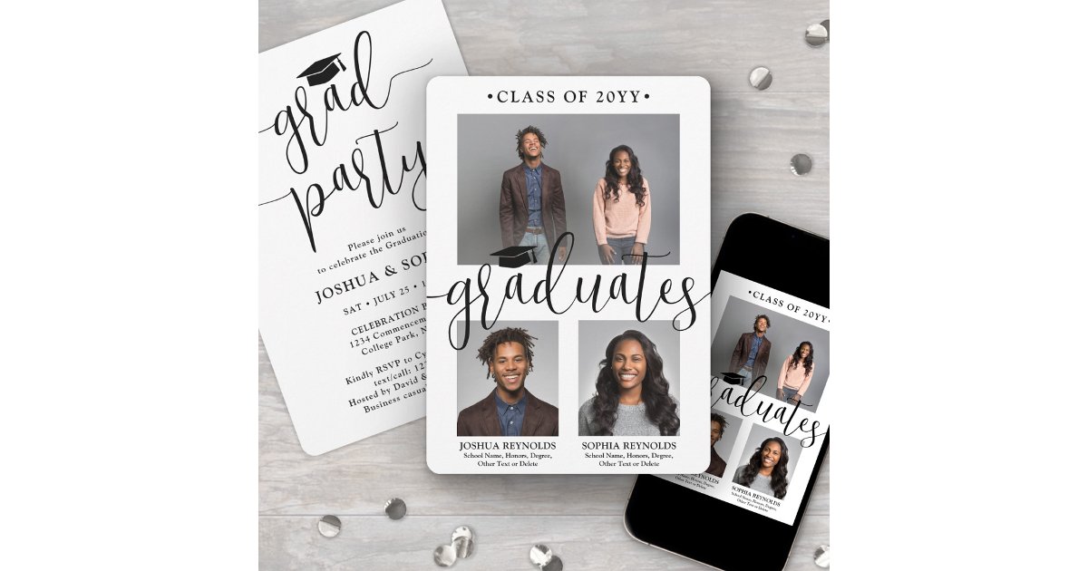 Double Graduation Two Graduates Photos Joint Party Invitation | Zazzle
