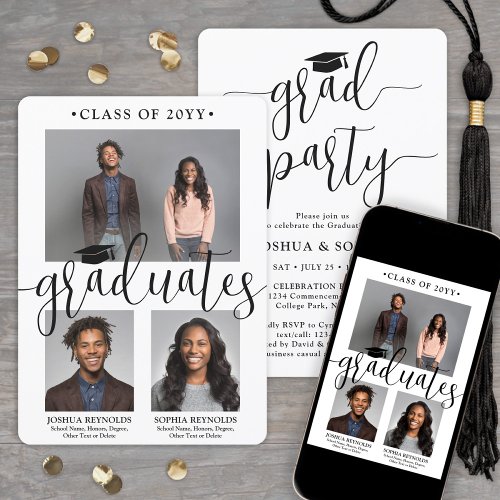 Double Graduation Two Graduates Photos Joint Party Invitation