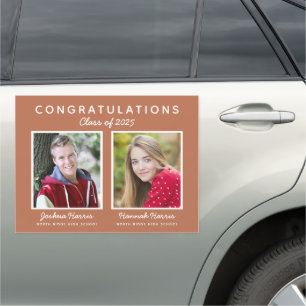 Double Graduation Two Graduates Terracotta Rust Car Magnet