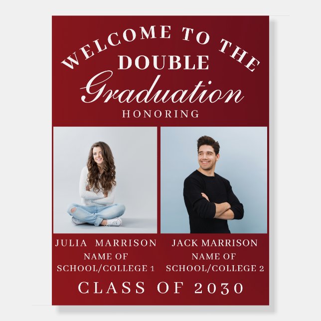Double Graduation Two Photo Classs of 2024 Welcome Foam Board (Front)