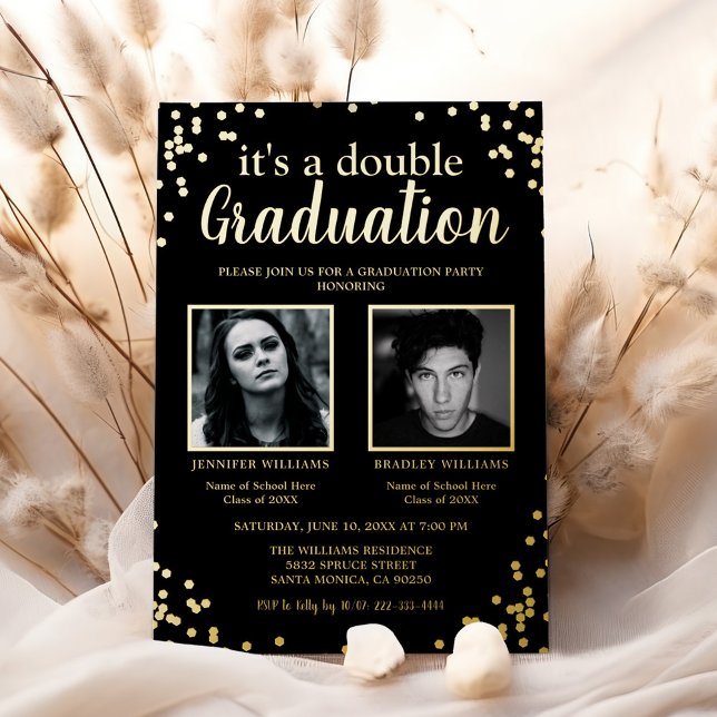 Double Graduation Two Photo Foil Invitation (Creator Uploaded)