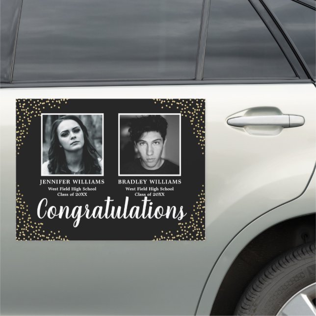 Double Graduation Two Photo Graduate Parade Car Magnet (In Situ)