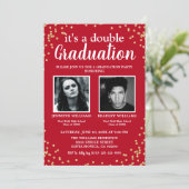 Double Graduation Two Photo Graduate Red Invitation (Standing Front)