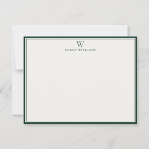Double Green Border Monogram Stationery Note Card