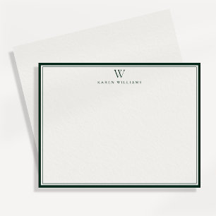 Double Green Border Monogram Stationery Note Card