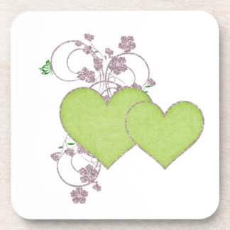 Double Green Heart & Glitter Valentine's Day Coaster