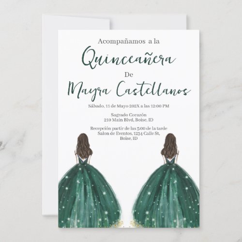 Double Green silhouette Quinceaera invitation