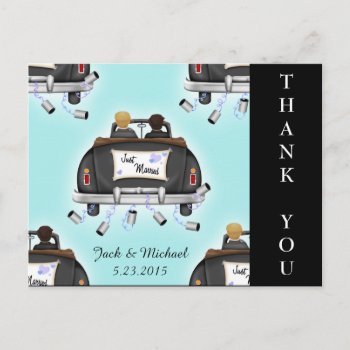 Double Grooms Gay Wedding Thank You Post Card by PetitePaperie at Zazzle