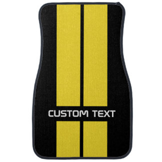 Double GT Race Stripes - Wide Yellow - Custom Text Car Floor Mat