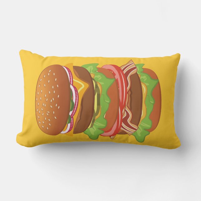 Double hamburger with cheese and bacon lumbar pillow (Front)