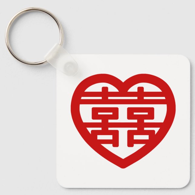 Double Happiness 囍 Shuangxi Chinese Hanzi Heart Keychain (Front)