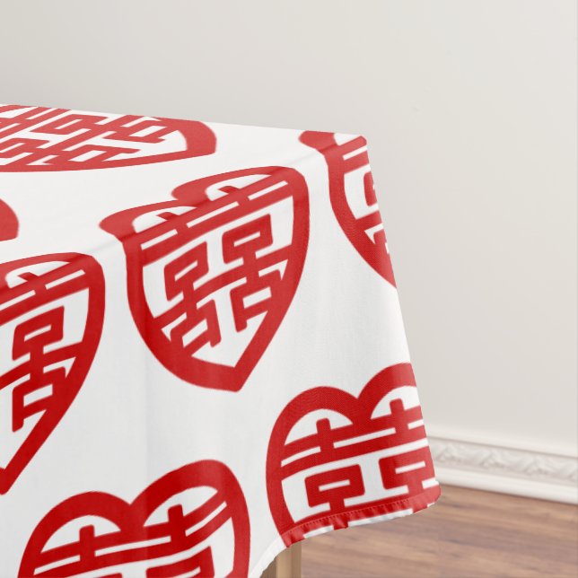 Double Happiness 囍 Shuangxi Chinese Hanzi Heart Tablecloth (In Situ)