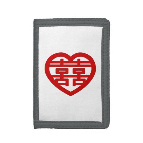 Double Happiness 囍 Shuangxi Chinese Hanzi Heart Trifold Wallet