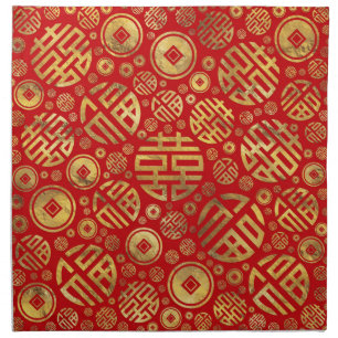 Double Happiness and Chinese coins pattern Cloth Napkin