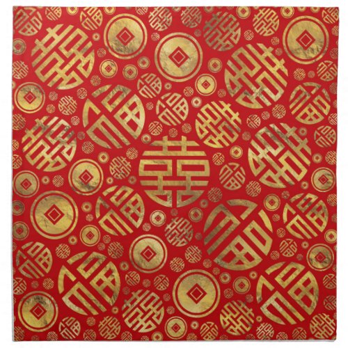 Double Happiness and Chinese coins pattern Cloth Napkin