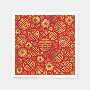 Double Happiness and Chinese coins pattern Napkins