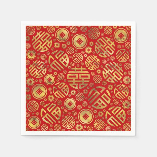 Double Happiness and Chinese coins pattern Napkins (Front)