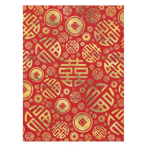 Double Happiness and Chinese coins pattern Tablecloth