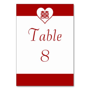 Double Happiness - Bold Red Heart Table Number by teakbird at Zazzle