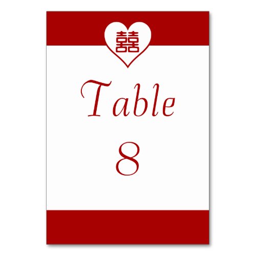 Double Happiness _ Bold Red Heart Table Number