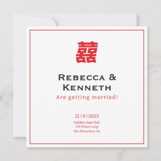 Double happiness Chinese American save the date Invitation