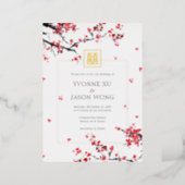 Double Happiness Chinese Red Elegant Wedding Foil Invitation (Standing Front)