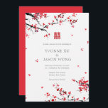 Double Happiness Chinese Red Elegant Wedding Invitation<br><div class="desc">A wedding invitation featuring falling red leaves/flowers with a double xi character.</div>