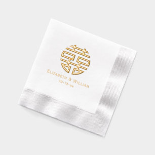 Double Happiness Chinese Symbol Wedding Names Date Foil Napkins