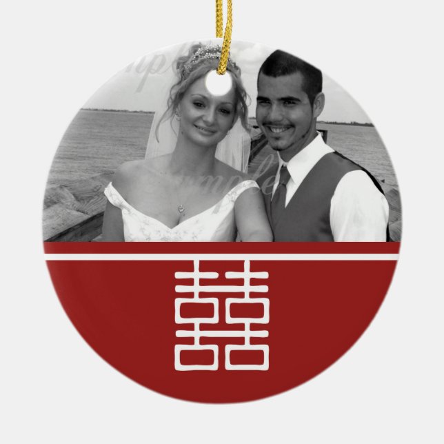 Double Happiness Chinese Wedding (double sided) Ceramic Ornament (Front)
