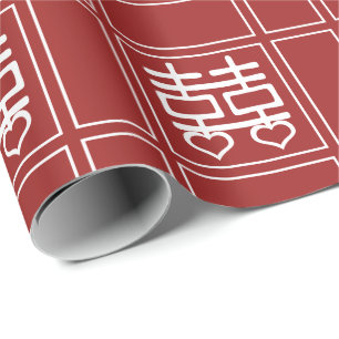 Double Happiness Chinese Wedding Heart Detail V2 Wrapping Paper