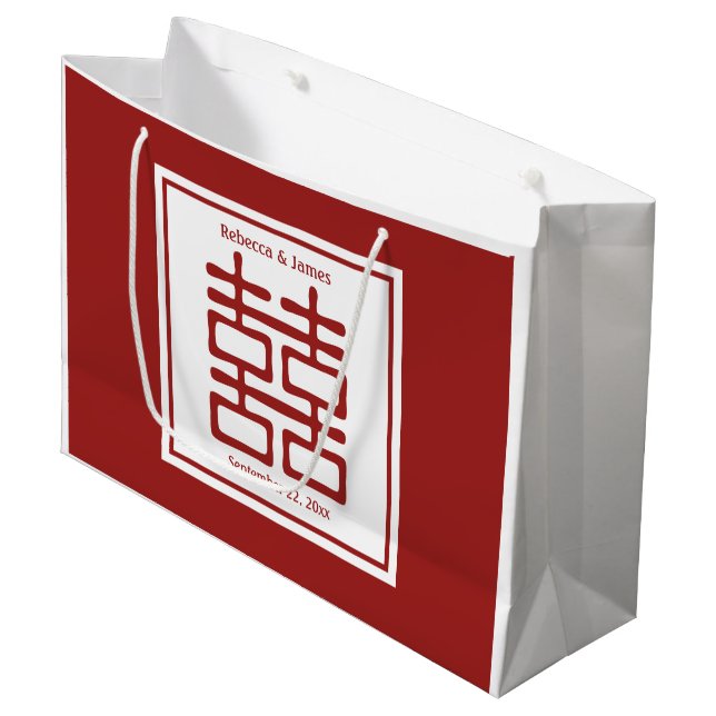 Double Happiness Chinese Wedding Large Gift Bag (Front Angled)