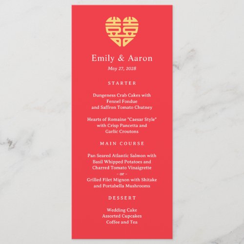 Double Happiness Chinese Wedding Menu Card