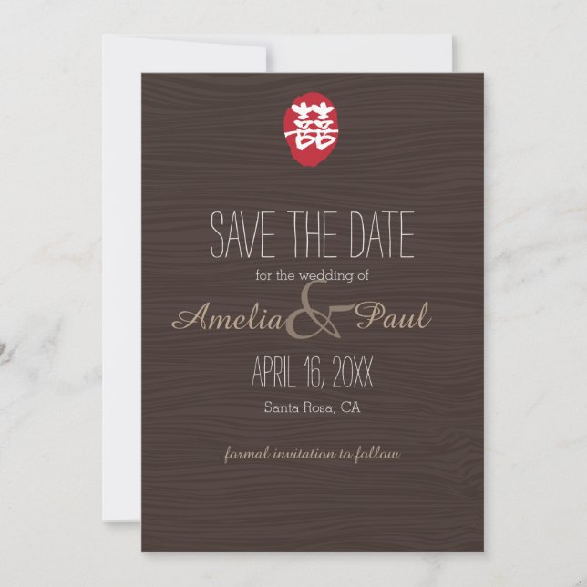 Double Happiness Chinese Wedding - Save the Date (Front)