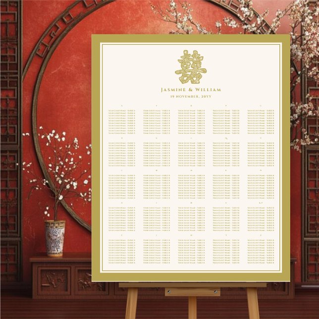 Double Happiness Chinese Wedding Seating Chart Foam Board (Paper Cut Floral Double Happiness Red Chinese Wedding Seating Chart Foam Board @ fatfatin_red_knot)