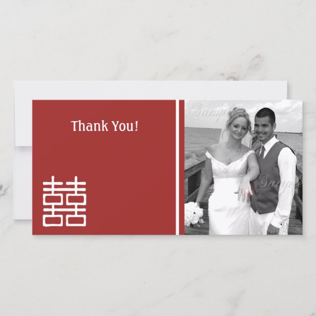 Double Happiness Chinese Wedding Thank You Card (Front)