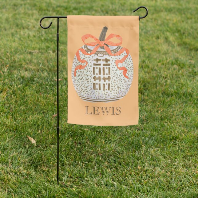 Double Happiness Chinoiserie Pumpkin Garden Flag (In SItu)