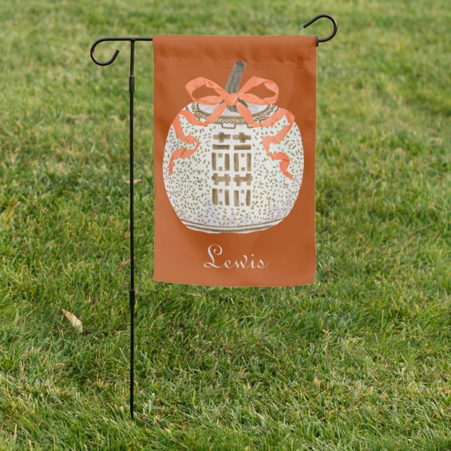 Double Happiness Chinoiserie Pumpkin Garden Flag (In SItu)