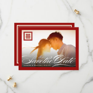 Double Happiness Classic Script Photo Chinese Save The Date