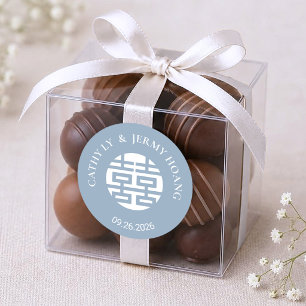 Double Happiness Dusty Blue Wedding Sticker