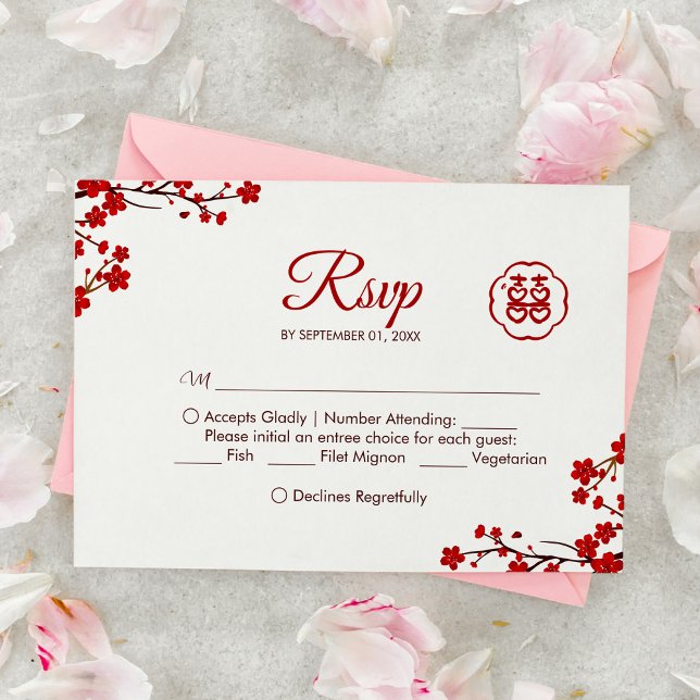 Double Happiness Elegant Chinese Wedding RSVP Card (Creator Uploaded)