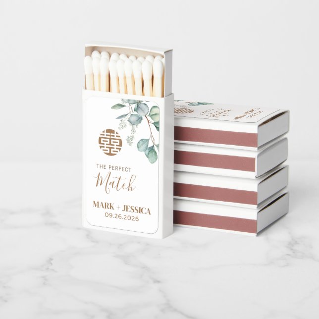 Double Happiness Eucalyptus Wedding Match Boxes (Stacked)