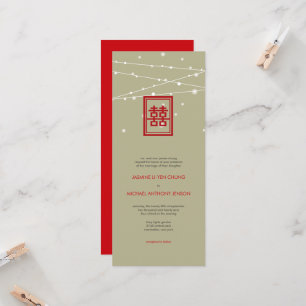 Double Happiness Fairy Lights Chic Chinese Wedding Invitation