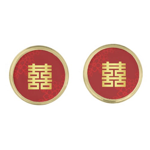 Double happiness floral background Chinese wedding Cufflinks