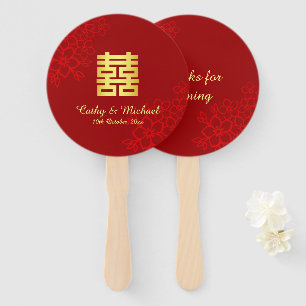Double happiness floral background Chinese wedding Hand Fan