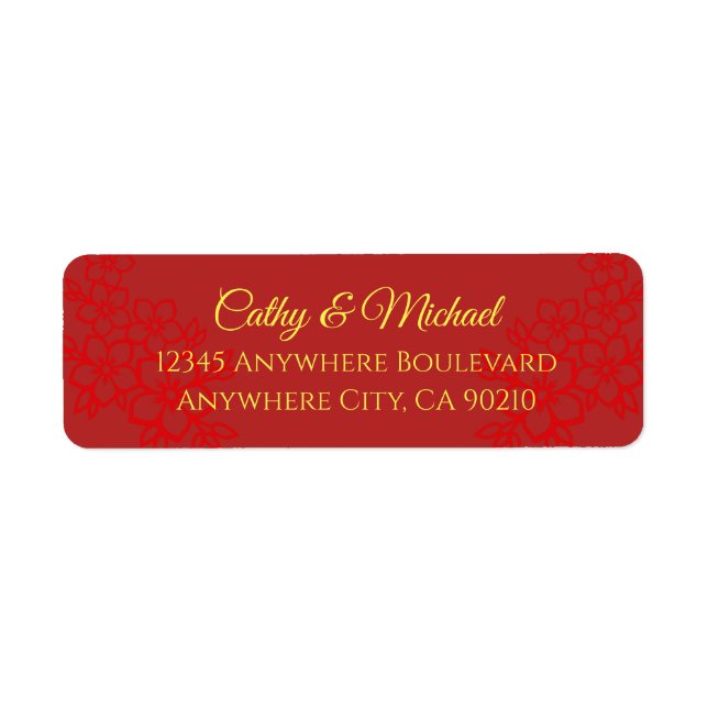 Double happiness floral Chinese wedding address Label (Front)