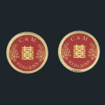 Double happiness floral initials chinese wedding cufflinks<br><div class="desc">Realize your dream wedding with an oriental touch! You can customize the design by adding your names and wedding date etc. You are also welcome to reach out to me for any special design which is uniquely for you. Double happiness symbol and red decorations are the must have items for...</div>