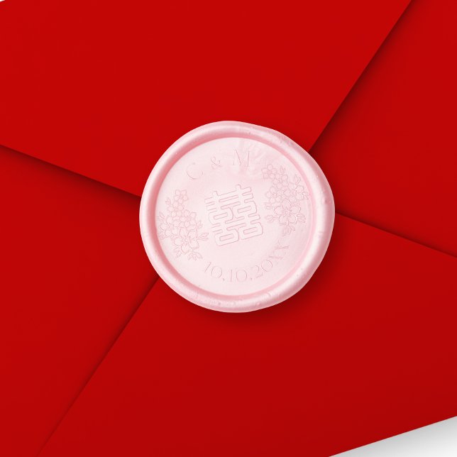 Double happiness floral initials chinese wedding  wax seal sticker (Creator Uploaded)