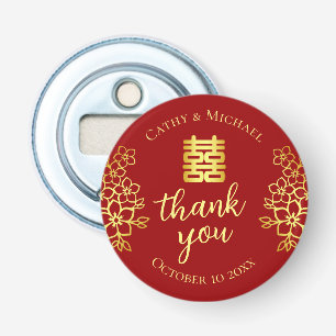 Double happiness floral thank you chinese wedding bottle opener